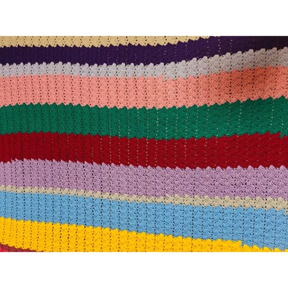 Vintage Handmade Crochet Afghan Blanket Throw Multicolor Striped Rainbow 51x77 - Picture 6 of 8